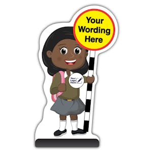 Custom Kid Cut Out Pavement Sign - Naomi - Brown Uniform - Your Logo Here