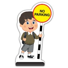 School Kid Cut Out Pavement Sign - Charlie  - No Parking - Brown Uniform 