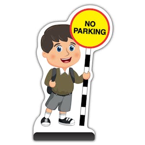 School Kid Cut Out Pavement Sign - Charlie  - No Parking - Brown Uniform 