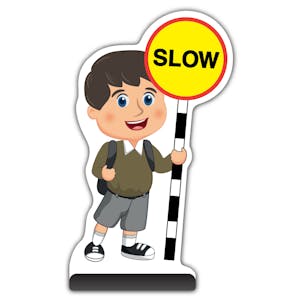 School Kid Cut Out Pavement Sign - Charlie  - Slow - Brown Uniform 