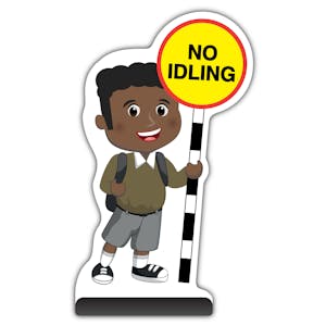 School Kid Cut Out Pavement Sign - Toby  - No Idling - Brown Uniform