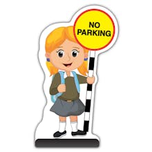 School Kid Cut Out Pavement Sign - Jess  - No Parking - Brown Uniform 