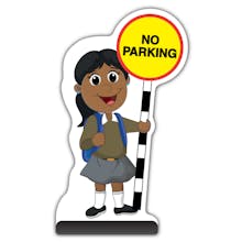 School Kid Cut Out Pavement Sign - Ruby  - No Parking - Brown Uniform 