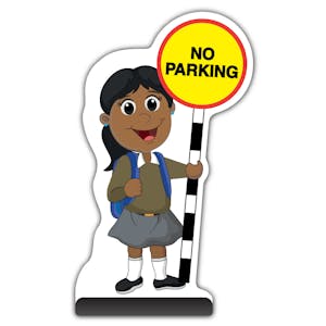 School Kid Cut Out Pavement Sign - Ruby  - No Parking - Brown Uniform 