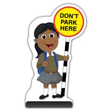 School Kid Cut Out Pavement Sign - Ruby  - Don’t Park Here - Brown Uniform 