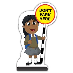 School Kid Cut Out Pavement Sign - Ruby  - Don’t Park Here - Brown Uniform 