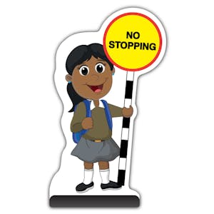 School Kid Cut Out Pavement Sign - Ruby  - No Stopping - Brown Uniform 