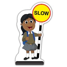 School Kid Cut Out Pavement Sign - Ruby  - Slow - Brown Uniform 