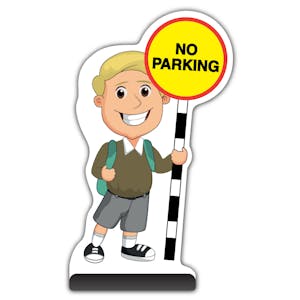 School Kid Cut Out Pavement Sign - Finn  - No Parking - Brown Uniform 