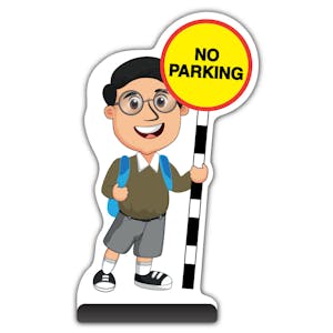 School Kid Cut Out Pavement Sign -  Liam  - No Parking - Brown Uniform 