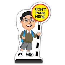 School Kid Cut Out Pavement Sign -  Liam  - Don’t Park Here - Brown Uniform 