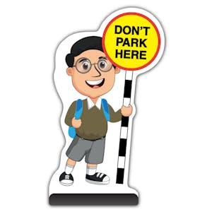 School Kid Cut Out Pavement Sign -  Liam  - Don’t Park Here - Brown Uniform 