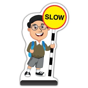 School Kid Cut Out Pavement Sign -  Liam  - Slow - Brown Uniform 