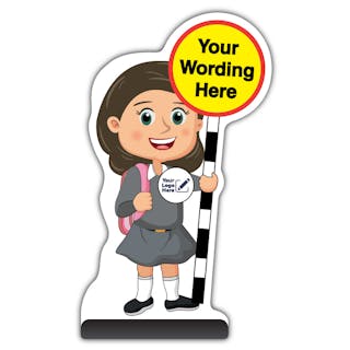 Custom Kid Cut Out Pavement Sign - Mollie - Grey Uniform - Your Logo Here