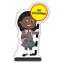 School Kid Cut Out Pavement Sign - Naomi  - No Stopping - Grey Uniform