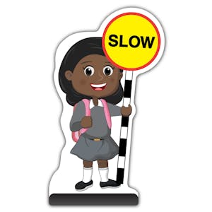 School Kid Cut Out Pavement Sign - Naomi  - Slow - Grey Uniform