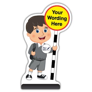 Custom Kid Cut Out Pavement Sign - Charlie - Grey Uniform - Your Logo Here