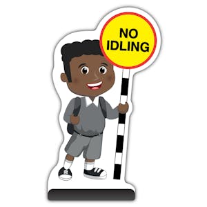 School Kid Cut Out Pavement Sign - Toby  - No Idling - Grey Uniform