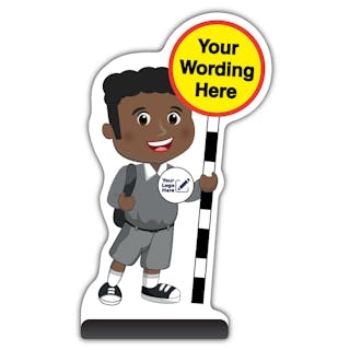 Custom Kid Cut Out Pavement Sign - Toby - Grey Uniform - Your Logo Here