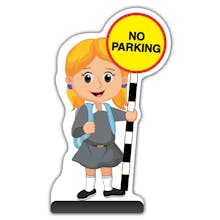 School Kid Cut Out Pavement Sign - Jess  - No Parking - Grey Uniform