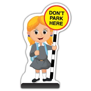 School Kid Cut Out Pavement Sign - Jess  - Don’t Park Here - Grey Uniform