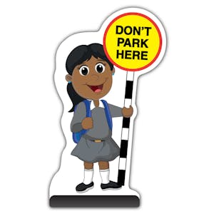 School Kid Cut Out Pavement Sign - Ruby  - Don’t Park Here - Grey Uniform