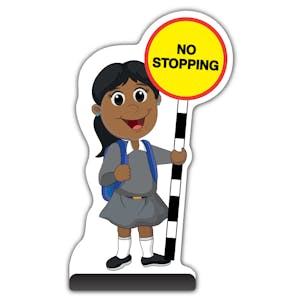 School Kid Cut Out Pavement Sign - Ruby  - No Stopping - Grey Uniform