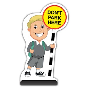 School Kid Cut Out Pavement Sign - Finn  - Don’t Park Here - Grey Uniform