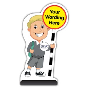 Custom Kid Cut Out Pavement Sign - Finn - Grey Uniform - Your Logo Here