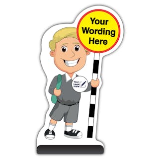 Custom Kid Cut Out Pavement Sign - Finn - Grey Uniform - Your Logo Here