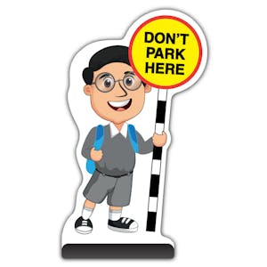 School Kid Cut Out Pavement Sign -  Liam  - Don’t Park Here - Grey Uniform