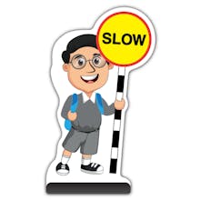 School Kid Cut Out Pavement Sign -  Liam  - Slow - Grey Uniform