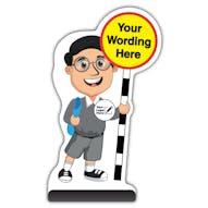 Custom Kid Cut Out Pavement Sign - Liam - Grey Uniform - Your Logo Here