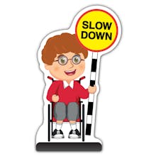 School Kid Cut Out Pavement Sign - Ben  - Slow Down - Red Uniform