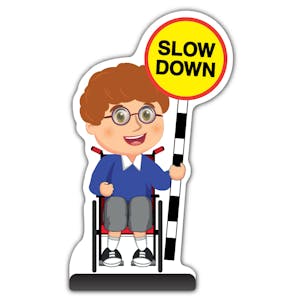 School Kid Cut Out Pavement Sign - Ben  - Slow Down - Blue Uniform