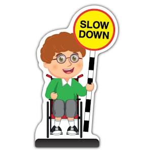 School Kid Cut Out Pavement Sign - Ben  - Slow Down - Green Uniform