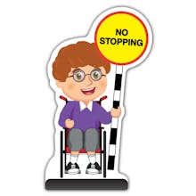 School Kid Cut Out Pavement Sign - Ben  - No Stopping - Purple Uniform