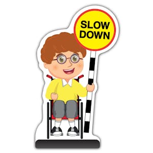 School Kid Cut Out Pavement Sign - Ben  - Slow Down - Yellow Uniform