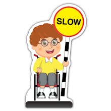 School Kid Cut Out Pavement Sign - Ben  - Slow - Yellow Uniform