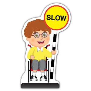 School Kid Cut Out Pavement Sign - Ben  - Slow - Yellow Uniform