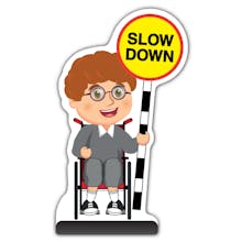 School Kid Cut Out Pavement Sign - Ben  - Slow Down - Grey Uniform