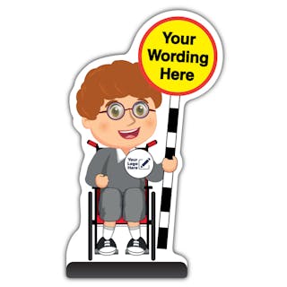 Custom Kid Cut Out Pavement Sign - Ben - Grey Uniform - Your Logo Here