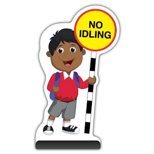 School Kid Cut Out Pavement Sign -  Kamal  - No Idling - Red Uniform
