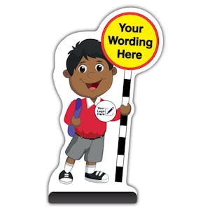 Custom Kid Cut Out Pavement Sign - Kamal - Red Uniform - Your Logo Here