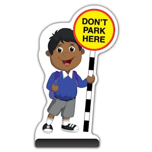 School Kid Cut Out Pavement Sign -  Kamal  - Don’t Park Here - Blue Uniform