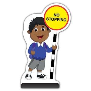 School Kid Cut Out Pavement Sign -  Kamal  - No Stopping - Blue Uniform