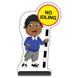 School Kid Cut Out Pavement Sign -  Kamal  - No Idling - Blue Uniform