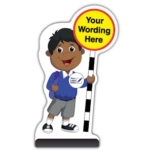 Custom Kid Cut Out Pavement Sign - Kamal - Blue Uniform - Your Logo Here
