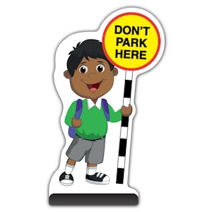 School Kid Cut Out Pavement Sign -  Kamal  - Don’t Park Here - Green Uniform