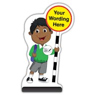 Custom Kid Cut Out Pavement Sign - Kamal - Green Uniform - Your Logo Here